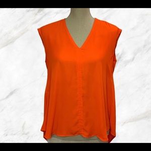 Orange Sleeveless Blouse with Asymmetrical Hem